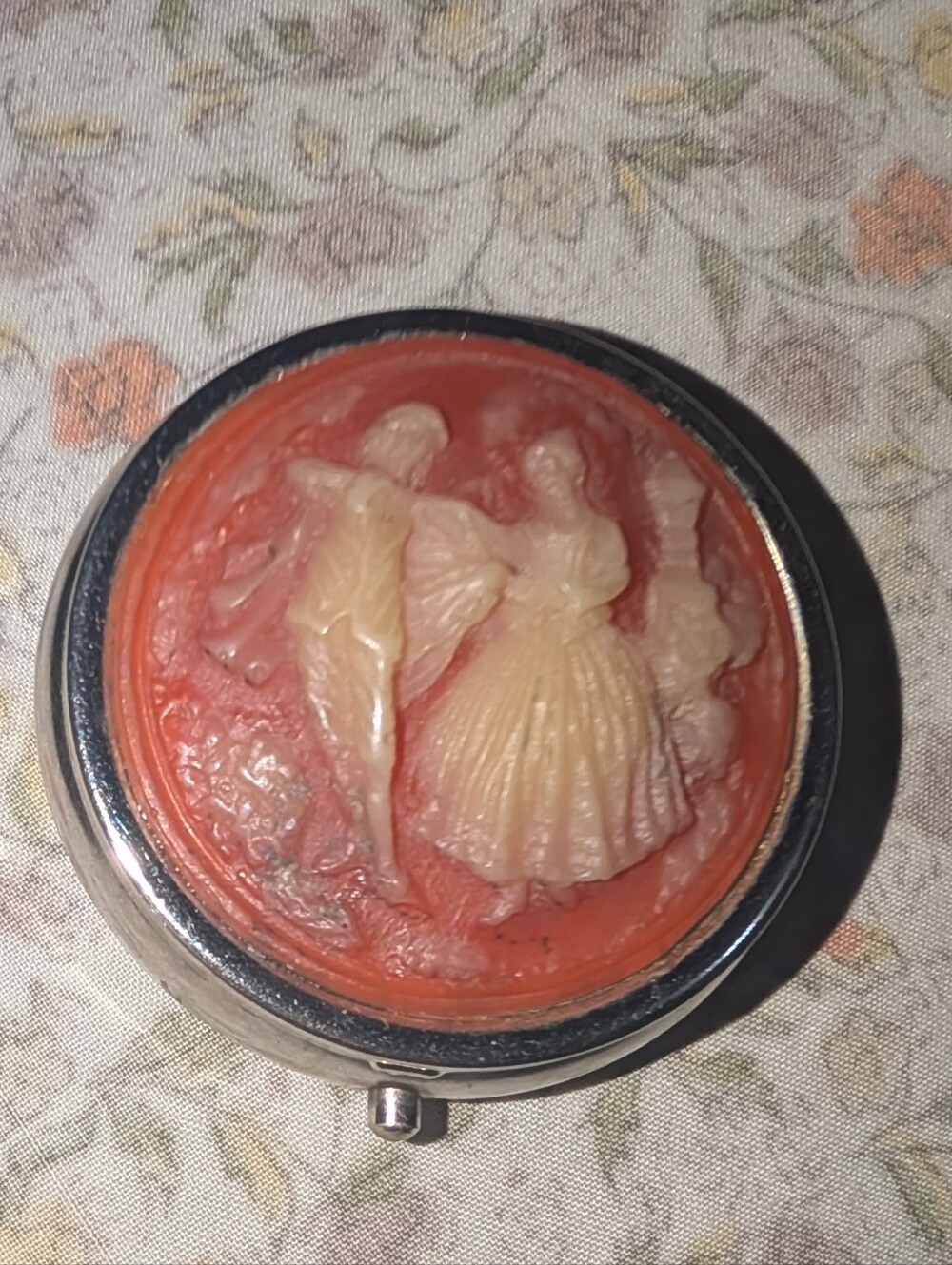 Vintage-Inspired Coral Cameo Compact Pill Pendant Necklace